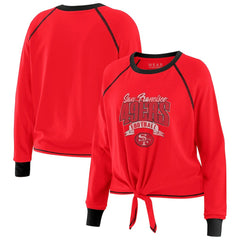 San Francisco 49ers WEAR by Erin Andrews Women's Tie-Front Long Sleeve Top - Scarlet/Black - NFL