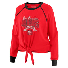 San Francisco 49ers WEAR by Erin Andrews Women's Tie-Front Long Sleeve Top - Scarlet/Black - NFL