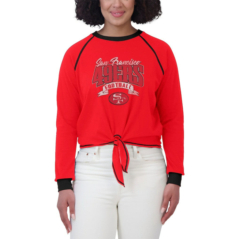 San Francisco 49ers WEAR by Erin Andrews Women's Tie-Front Long Sleeve Top - Scarlet/Black - NFL