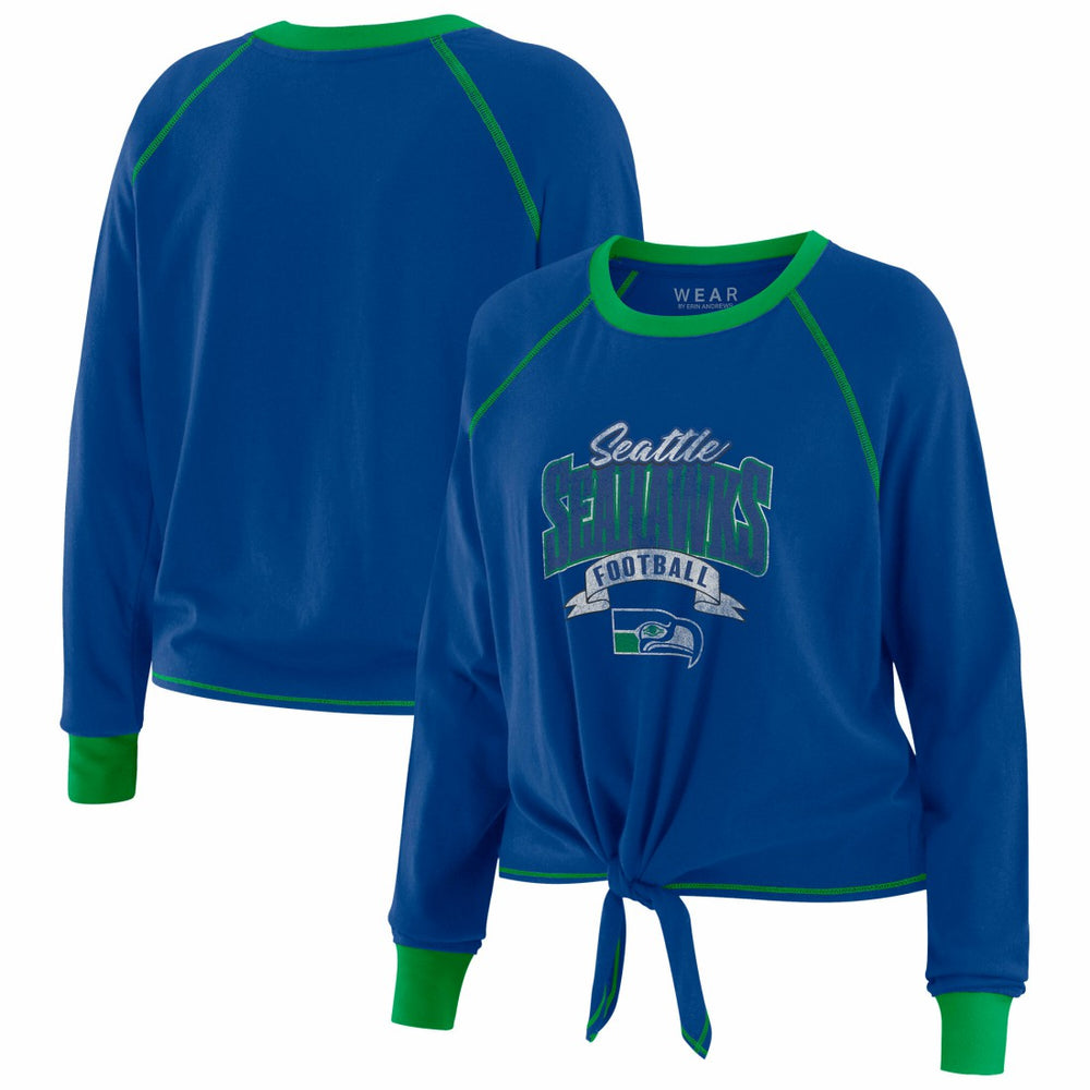 Seattle Seahawks WEAR by Erin Andrews Women's Tie-Front Long Sleeve Top - Royal/Green - NFL