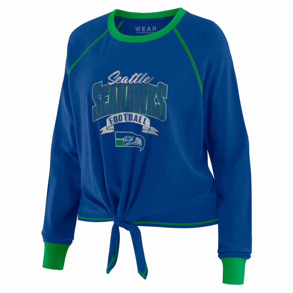 Seattle Seahawks WEAR by Erin Andrews Women's Tie-Front Long Sleeve Top - Royal/Green - NFL