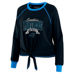 Carolina Panthers WEAR by Erin Andrews Women's Tie-Front Long Sleeve Top - Black/Blue - NFL