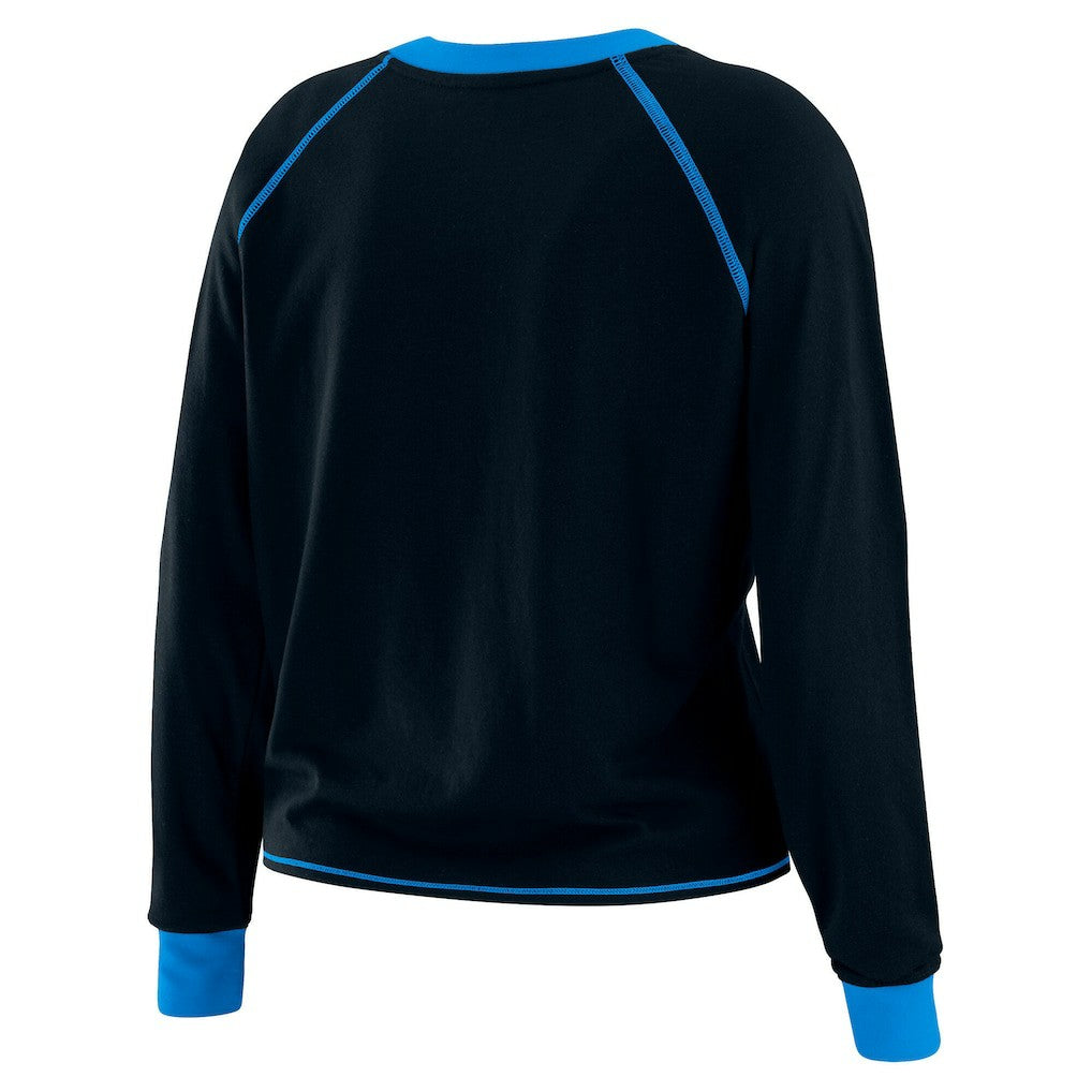 Carolina Panthers WEAR by Erin Andrews Women's Tie-Front Long Sleeve Top - Black/Blue - NFL
