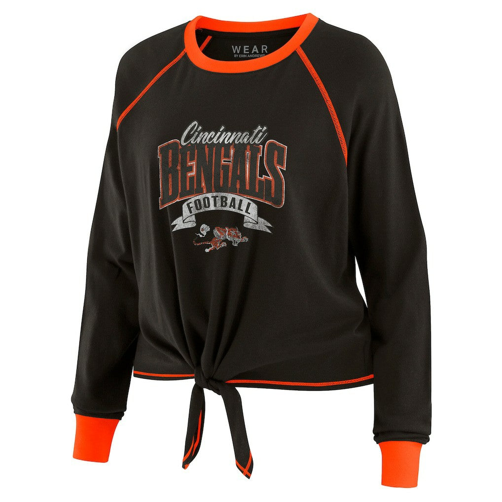 Cincinnati Bengals WEAR by Erin Andrews Women's Tie-Front Long Sleeve Top - Black/Orange - NFL
