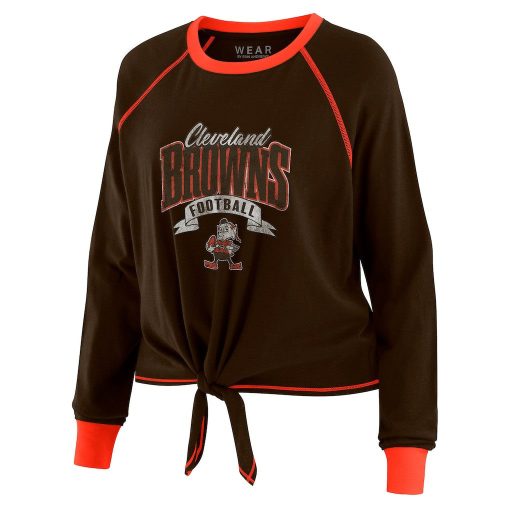 Cleveland Browns WEAR by Erin Andrews Women's Tie-Front Long Sleeve Top - Brown/Orange - NFL