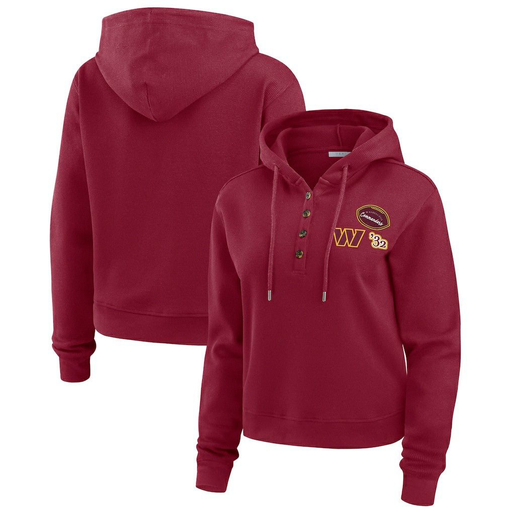 Washington Commanders WEAR by Erin Andrews Women's Waffle Hoodie Pullover Top - Burgundy - NFL