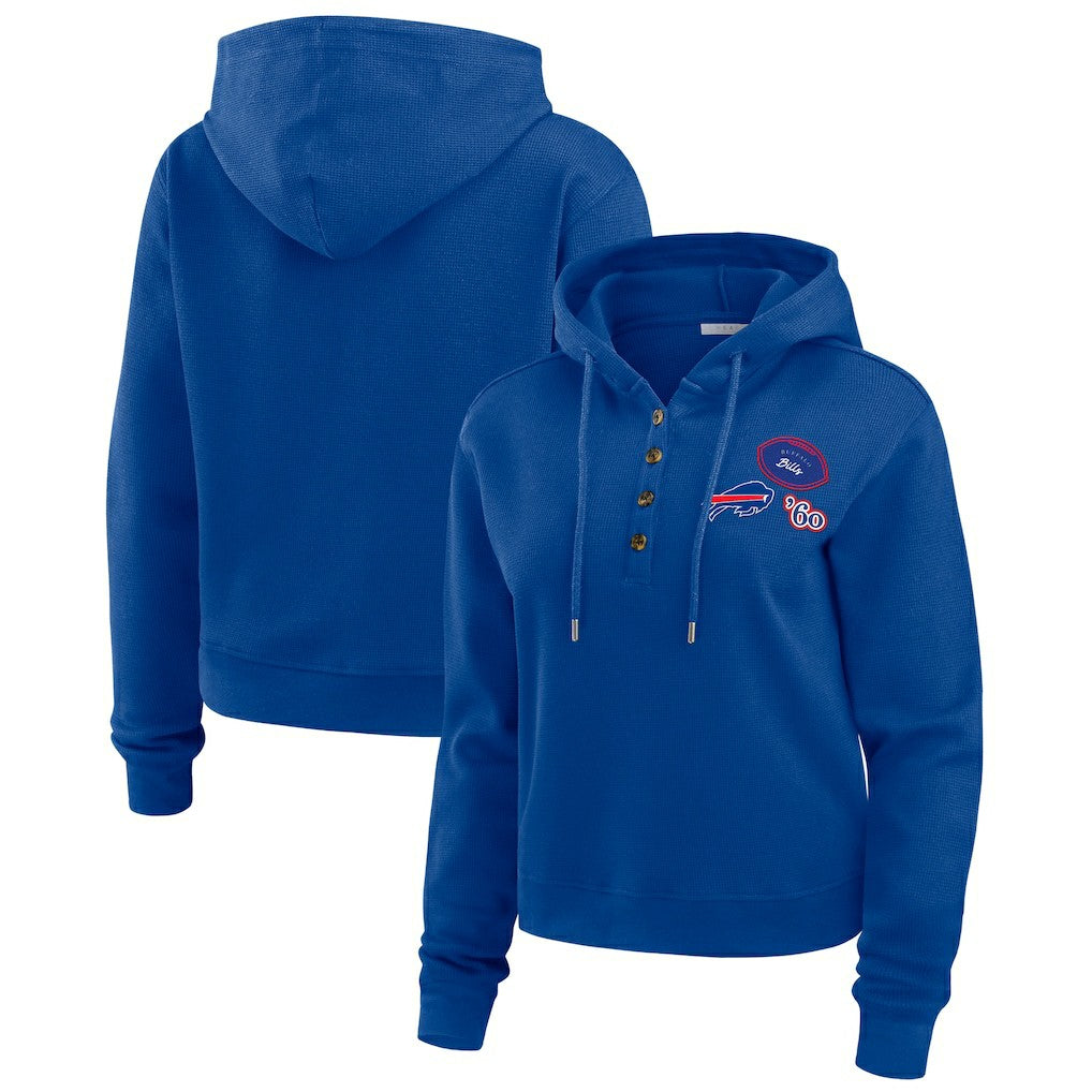 Buffalo Bills WEAR by Erin Andrews Women's Waffle Hoodie Pullover Top - Royal - NFL