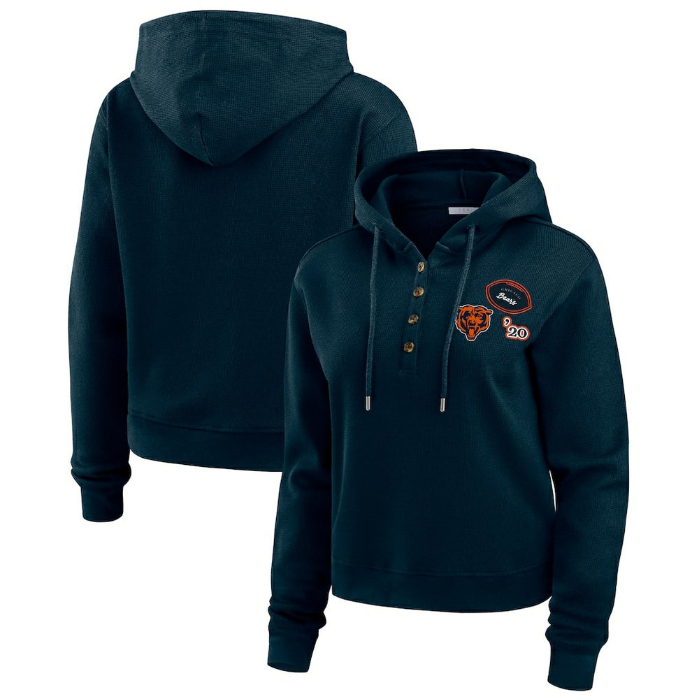 Chicago Bears WEAR by Erin Andrews Women's Waffle Hoodie Pullover Top - Navy - NFL