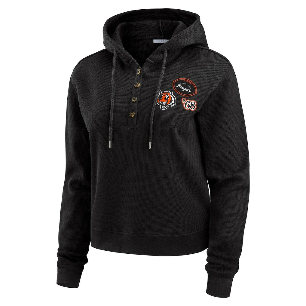 Cincinnati Bengals WEAR by Erin Andrews Women's Waffle Hoodie Pullover Top - Black - NFL