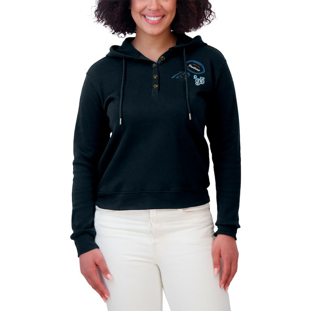 Carolina Panthers WEAR by Erin Andrews Women's Waffle Hoodie Pullover Top - Navy - NFL