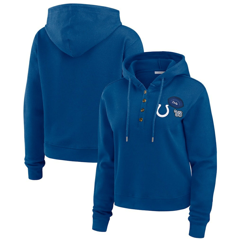 Indianapolis Colts WEAR by Erin Andrews Women's Waffle Hoodie Pullover Top - Blue - NFL