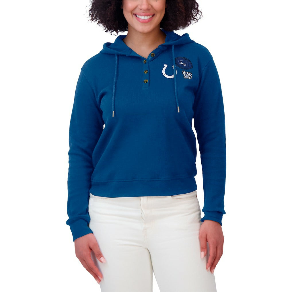 Indianapolis Colts WEAR by Erin Andrews Women's Waffle Hoodie Pullover Top - Blue - NFL
