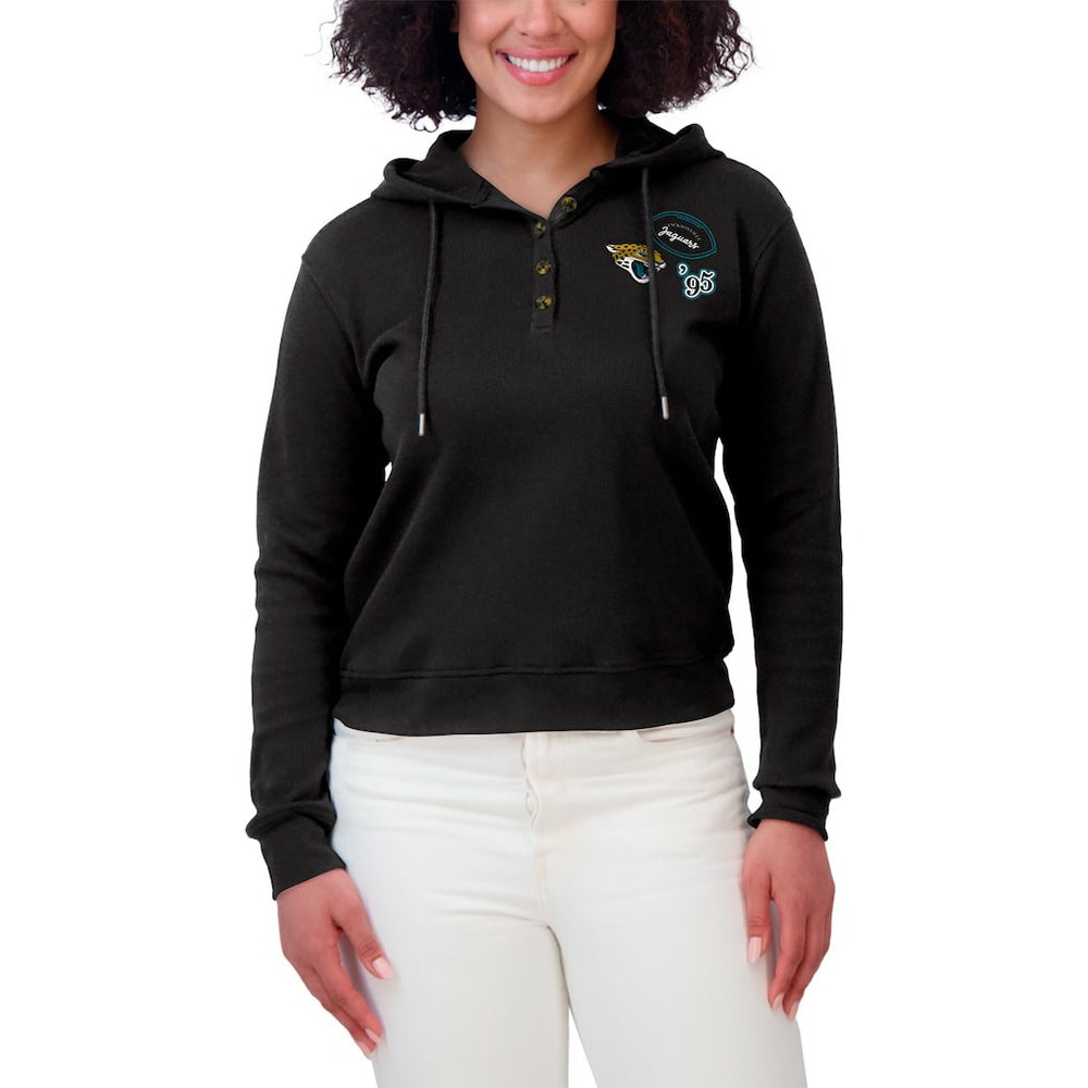 Jacksonville Jaguars WEAR by Erin Andrews Women's Waffle Hoodie Pullover Top - Black - NFL