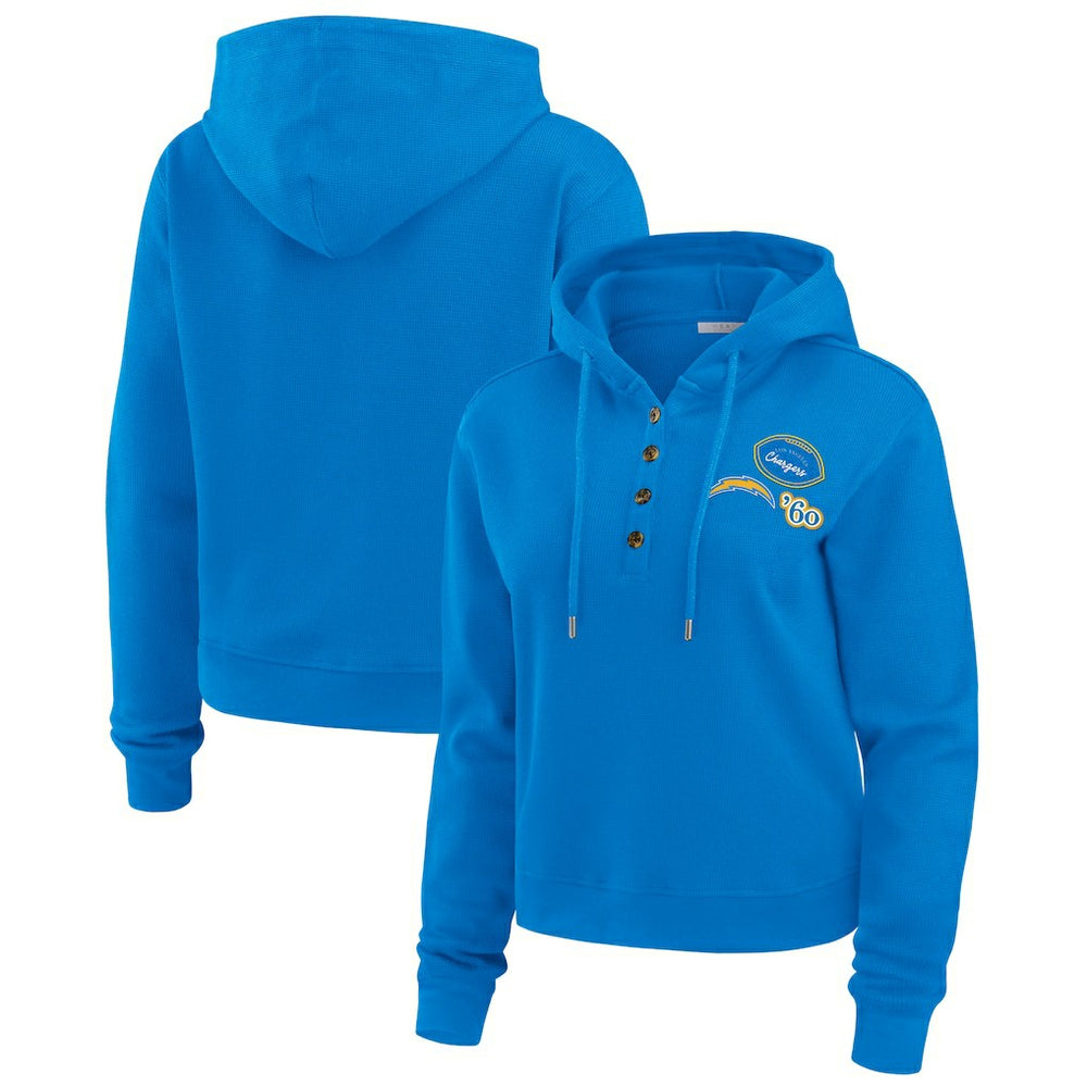 Los Angeles Chargers WEAR by Erin Andrews Women's Waffle Hoodie Pullover Top - Powder Blue - NFL