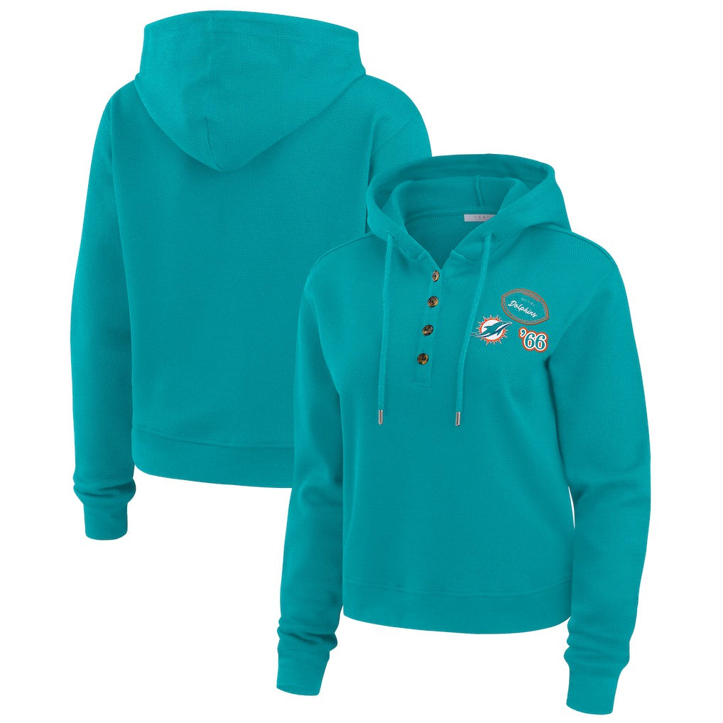 Miami Dolphins WEAR by Erin Andrews Women's Waffle Hoodie Pullover Top - Aqua - NFL
