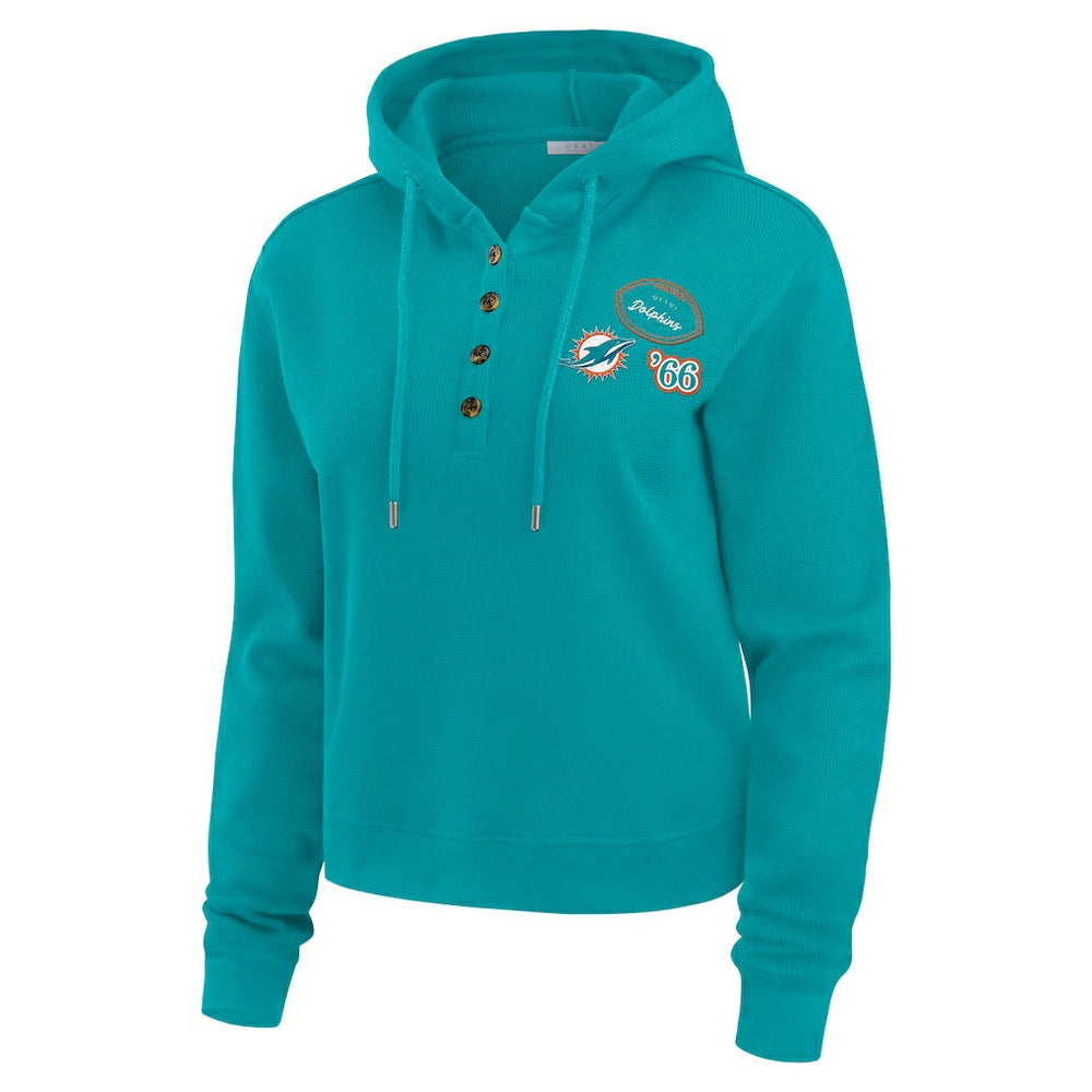 Miami Dolphins WEAR by Erin Andrews Women's Waffle Hoodie Pullover Top - Aqua - NFL