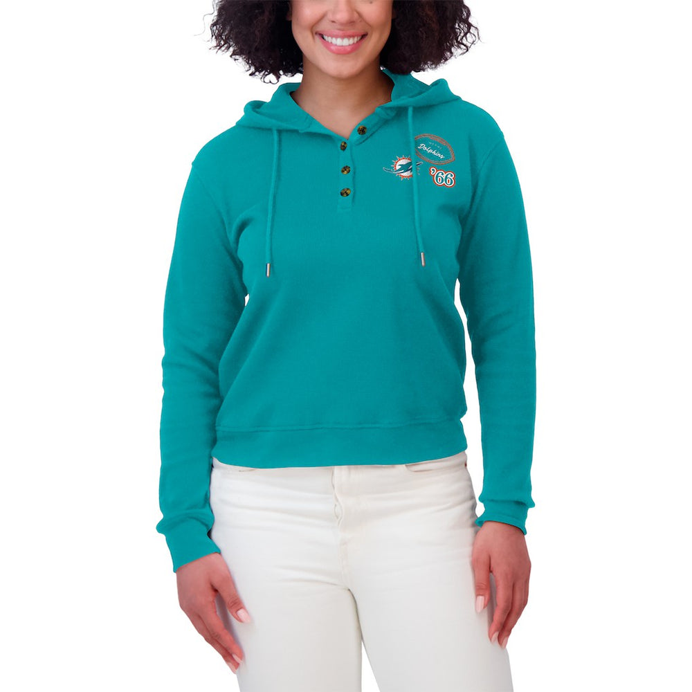 Miami Dolphins WEAR by Erin Andrews Women's Waffle Hoodie Pullover Top - Aqua - NFL