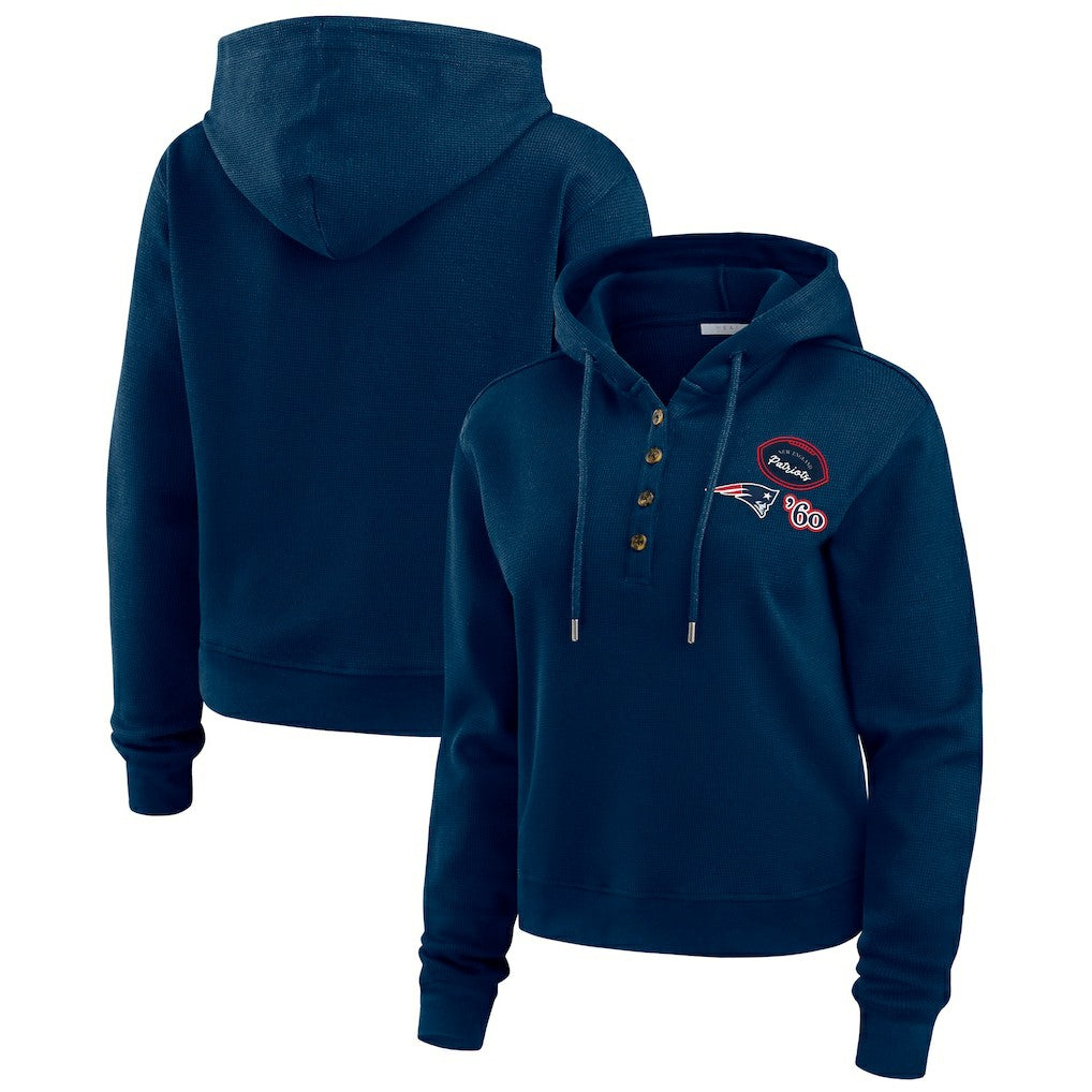 New England Patriots WEAR by Erin Andrews Women's Waffle Hoodie Pullover Top - Navy - NFL