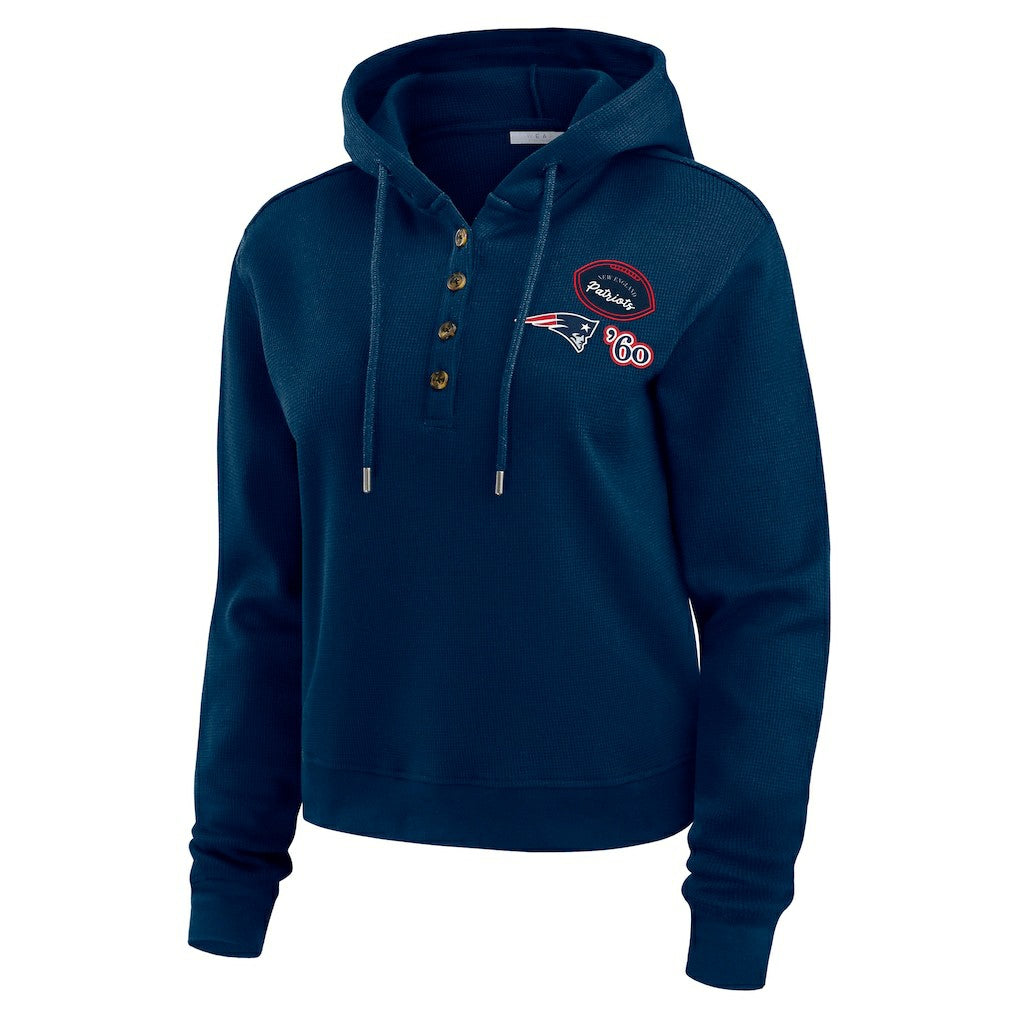 New England Patriots WEAR by Erin Andrews Women's Waffle Hoodie Pullover Top - Navy - NFL