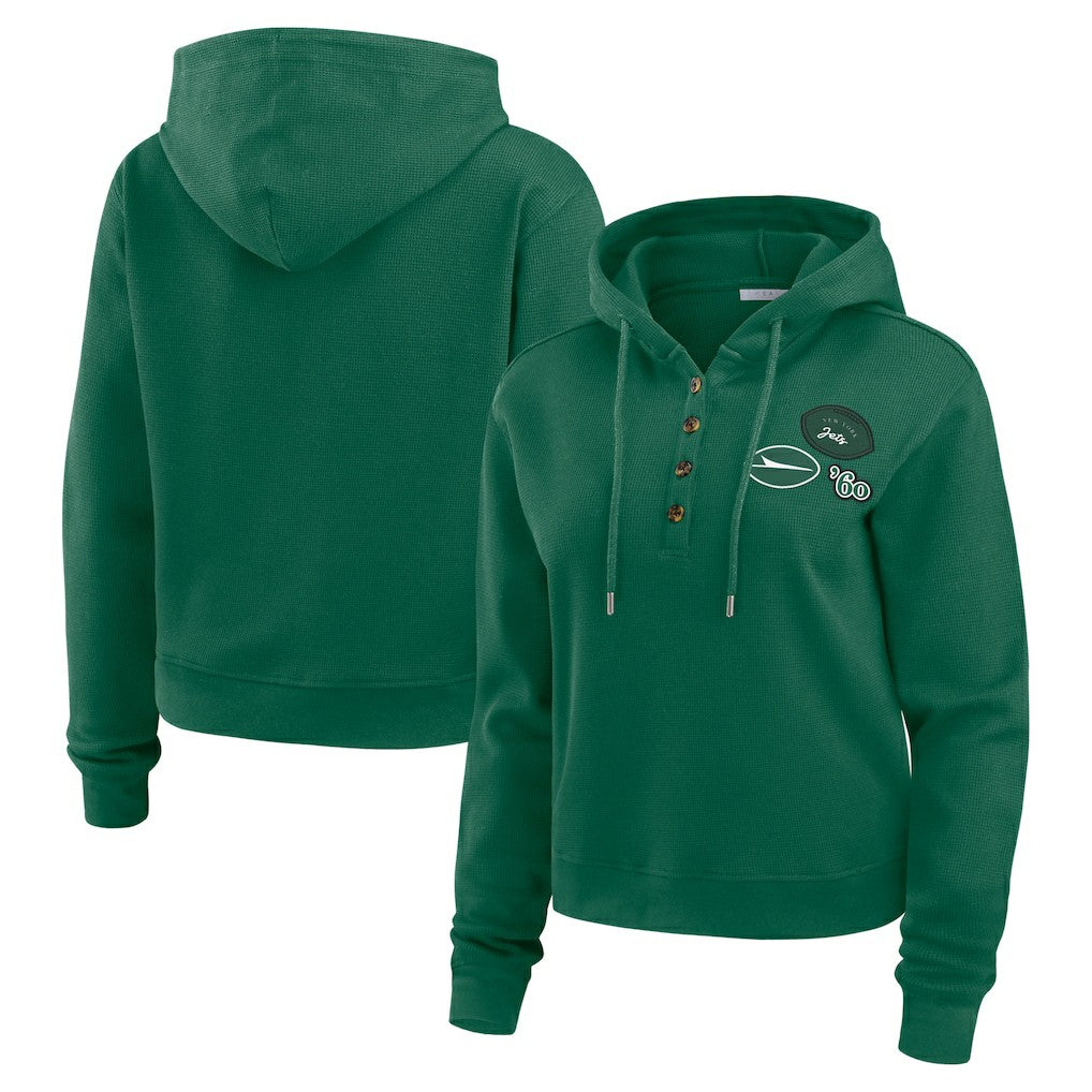 New York Jets WEAR by Erin Andrews Women's Waffle Hoodie Pullover Top - Green - NFL