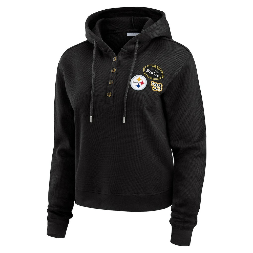 Pittsburgh Steelers WEAR by Erin Andrews Women's Waffle Hoodie Pullover Top - Black - NFL