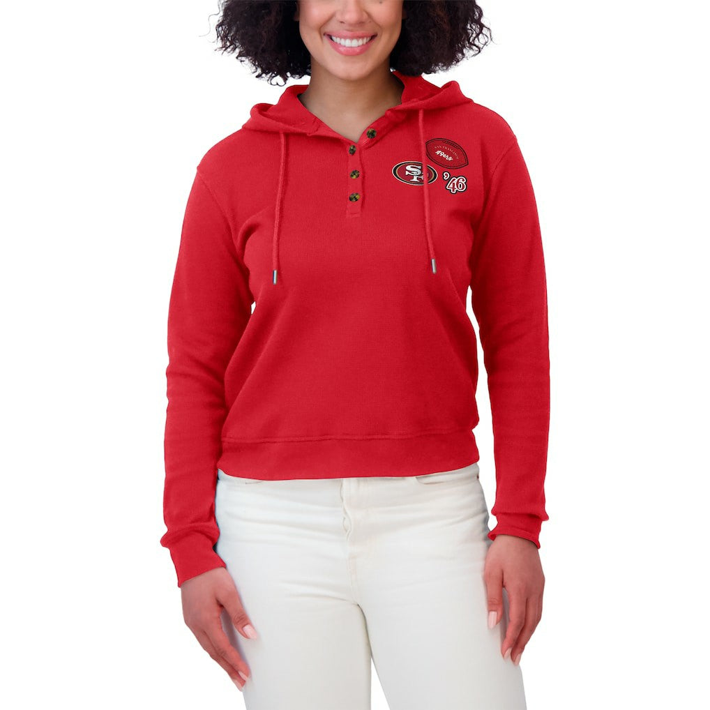 San Francisco 49ers WEAR by Erin Andrews Women's Waffle Hoodie Pullover Top - Scarlet - NFL