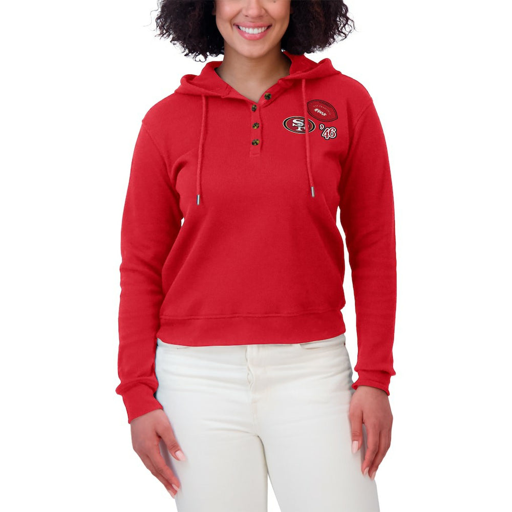 San Francisco 49ers WEAR by Erin Andrews Women's Waffle Hoodie Pullover Top - Scarlet - NFL