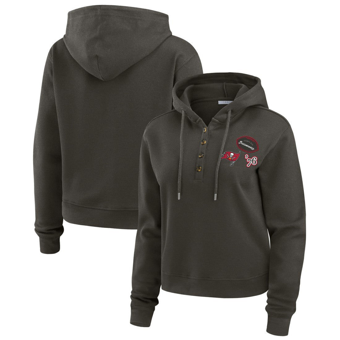 Tampa Bay Buccaneers WEAR by Erin Andrews Women's Waffle Hoodie Pullover Top - Pewter - NFL
