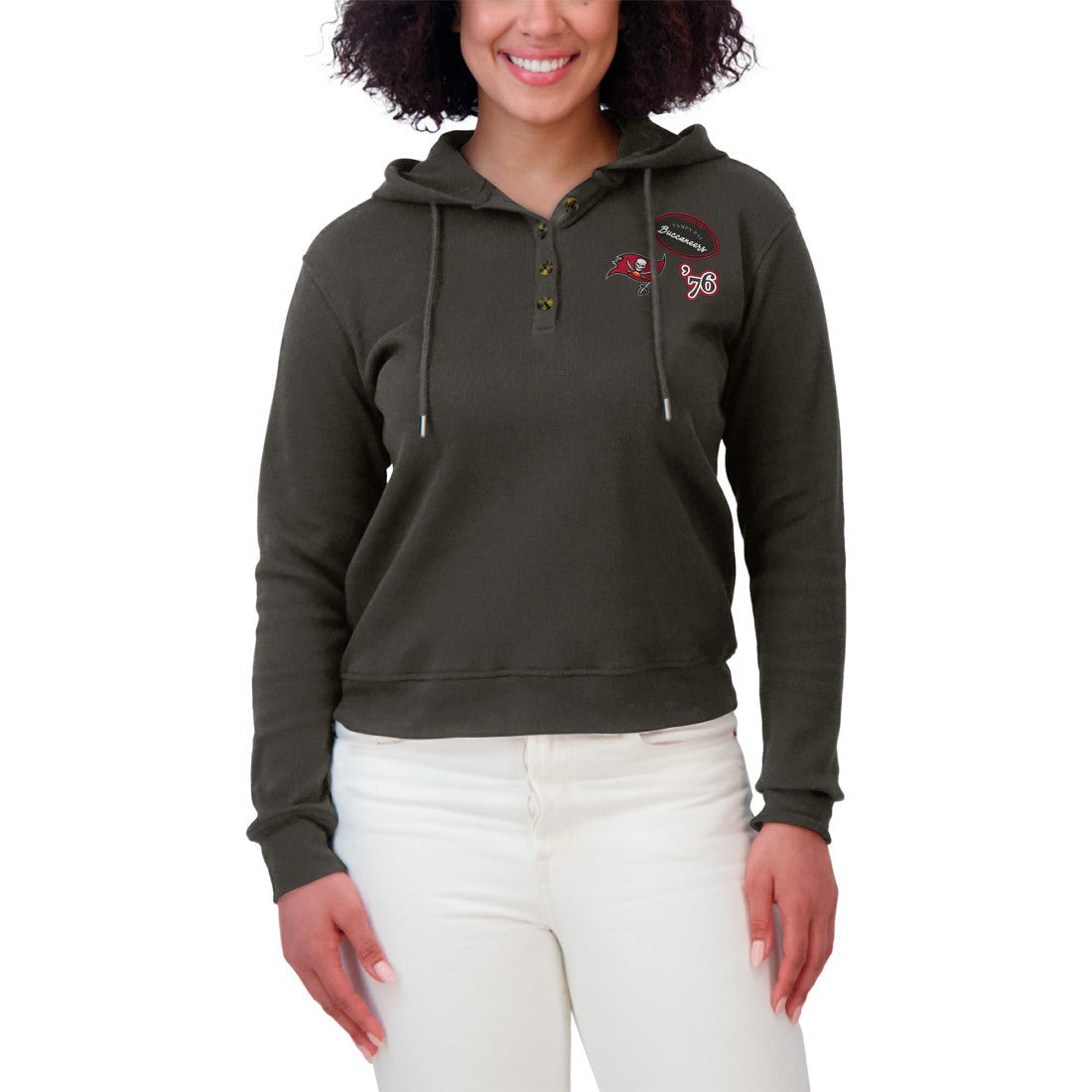 Tampa Bay Buccaneers WEAR by Erin Andrews Women's Waffle Hoodie Pullover Top - Pewter - NFL