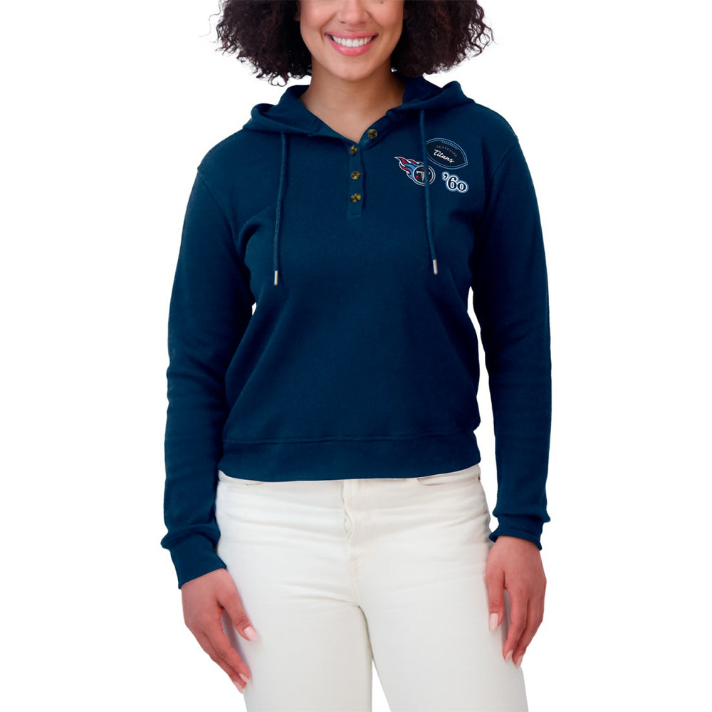 Tennessee Titans WEAR by Erin Andrews Women's Waffle Hoodie Pullover Top - Navy - NFL