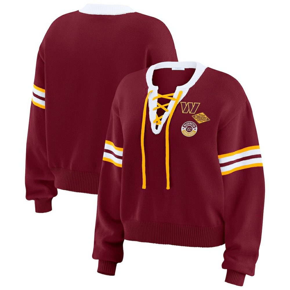 Washington Commanders WEAR by Erin Andrews Women's Lace-Up Pullover Sweatshirt - Burgundy - NFL