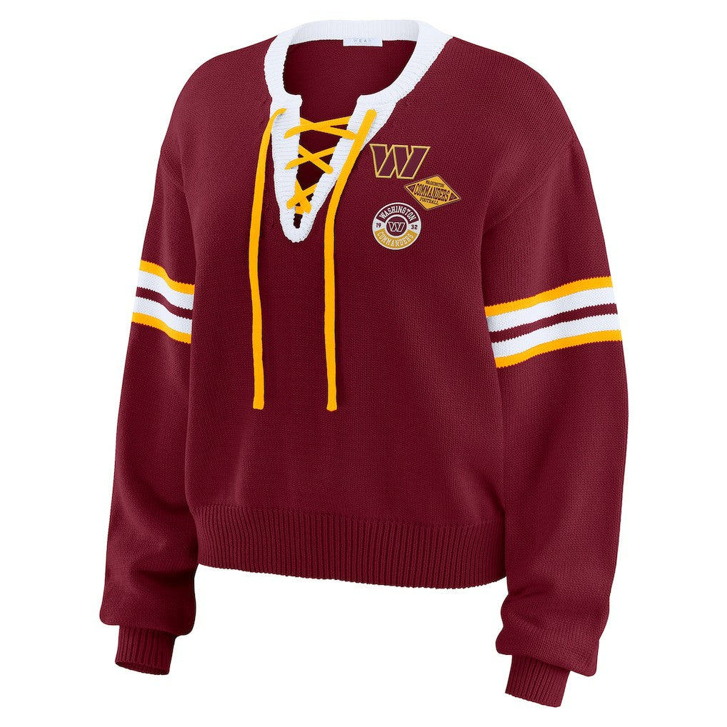 Washington Commanders WEAR by Erin Andrews Women's Lace-Up Pullover Sweatshirt - Burgundy - NFL