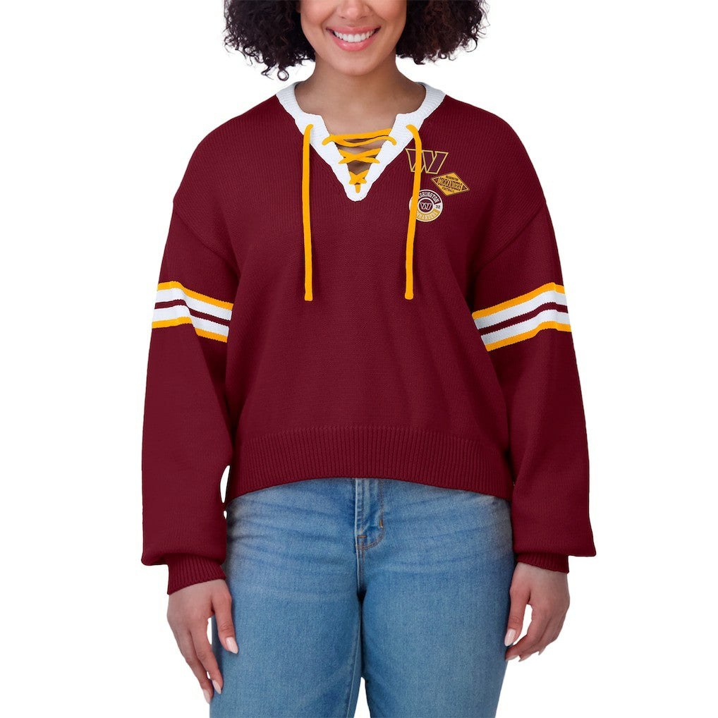 Washington Commanders WEAR by Erin Andrews Women's Lace-Up Pullover Sweatshirt - Burgundy - NFL