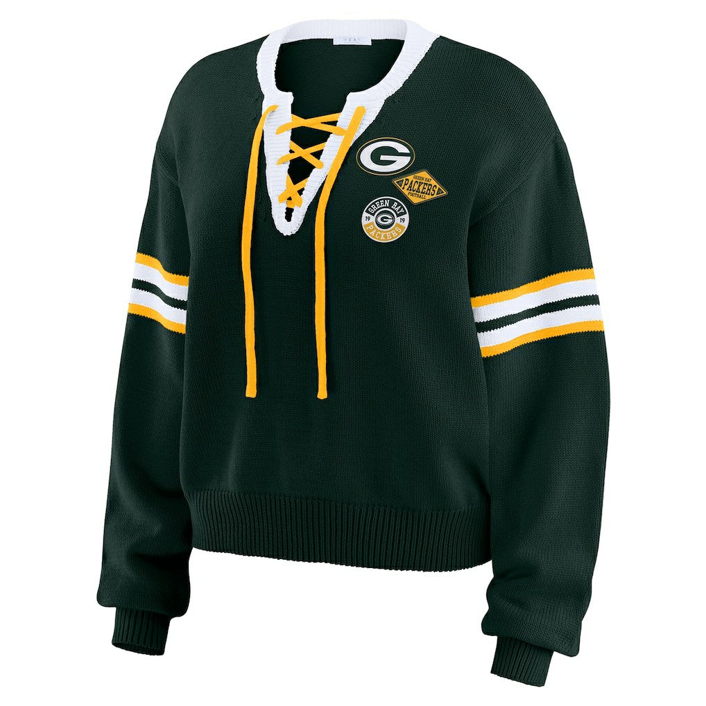 Green Bay Packers WEAR by Erin Andrews Women's Lace-Up Pullover Sweatshirt - Green - NFL