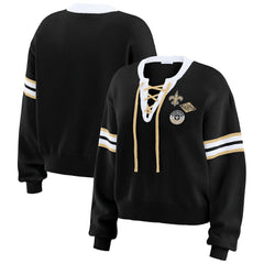 New Orleans Saints WEAR by Erin Andrews Women's Lace-Up Pullover Sweatshirt - Black - NFL