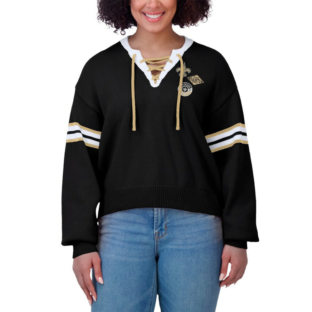 New Orleans Saints WEAR by Erin Andrews Women's Lace-Up Pullover Sweatshirt - Black - NFL