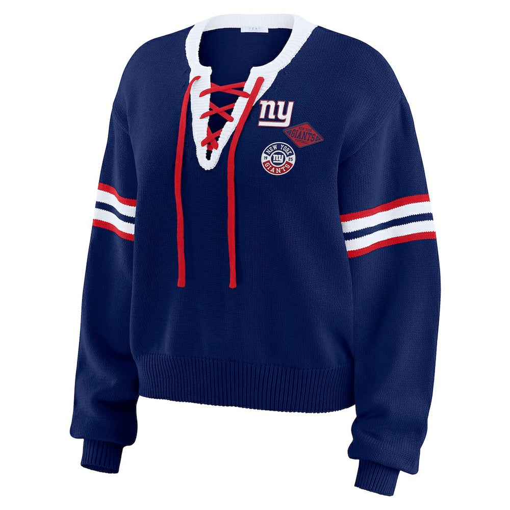 New York Giants WEAR by Erin Andrews Women's Lace-Up Pullover Sweatshirt - Royal - NFL