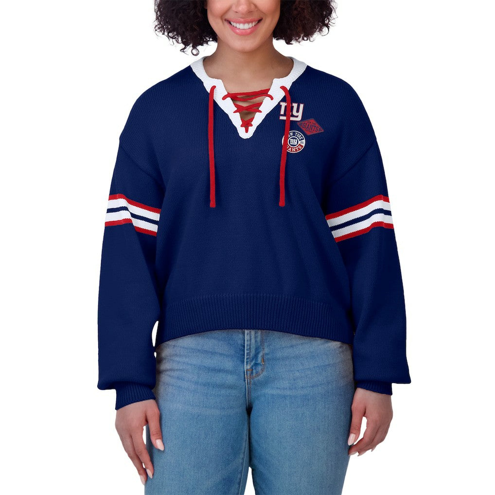 New York Giants WEAR by Erin Andrews Women's Lace-Up Pullover Sweatshirt - Royal - NFL