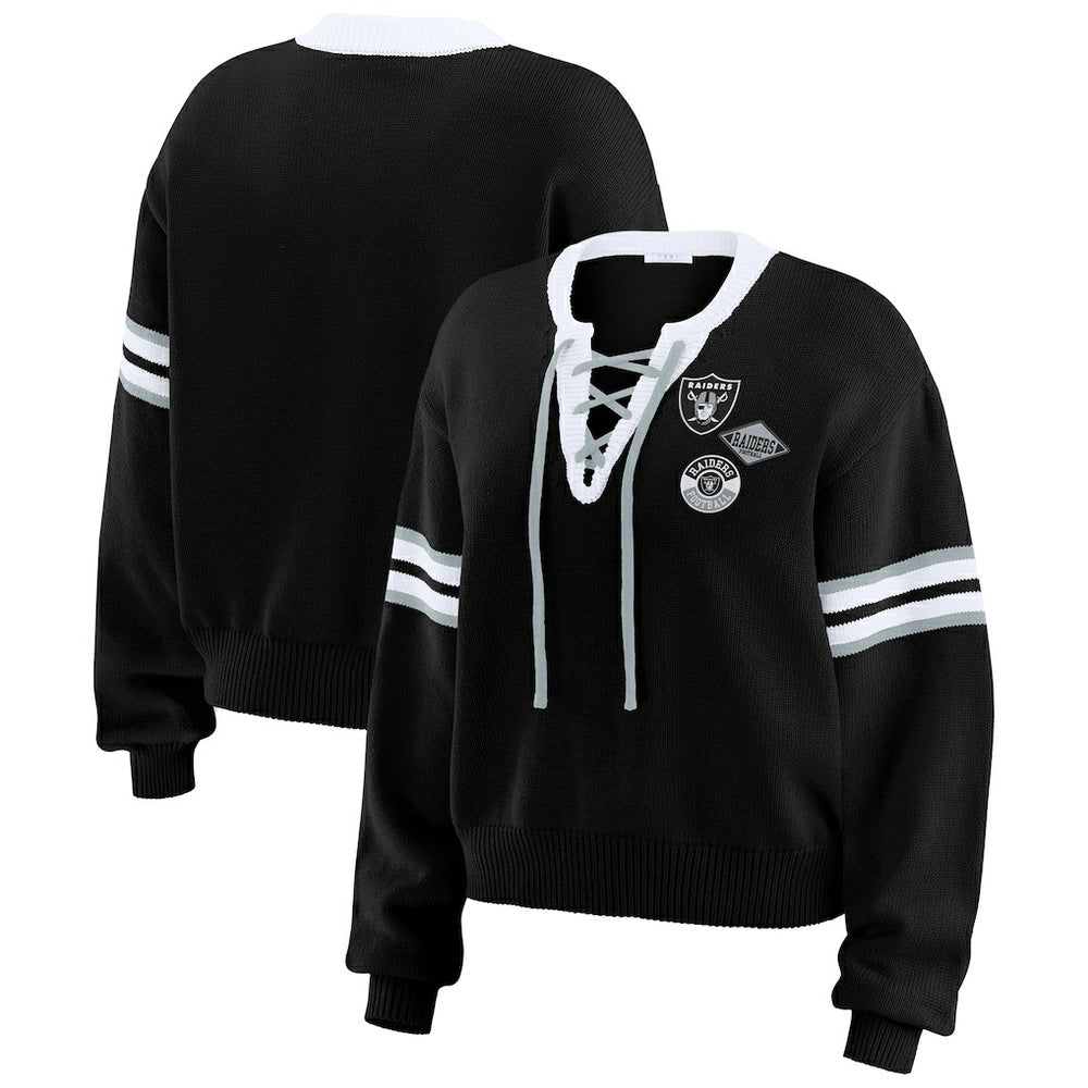 Las Vegas Raiders WEAR by Erin Andrews Women's Lace-Up Pullover Sweatshirt - Black - NFL