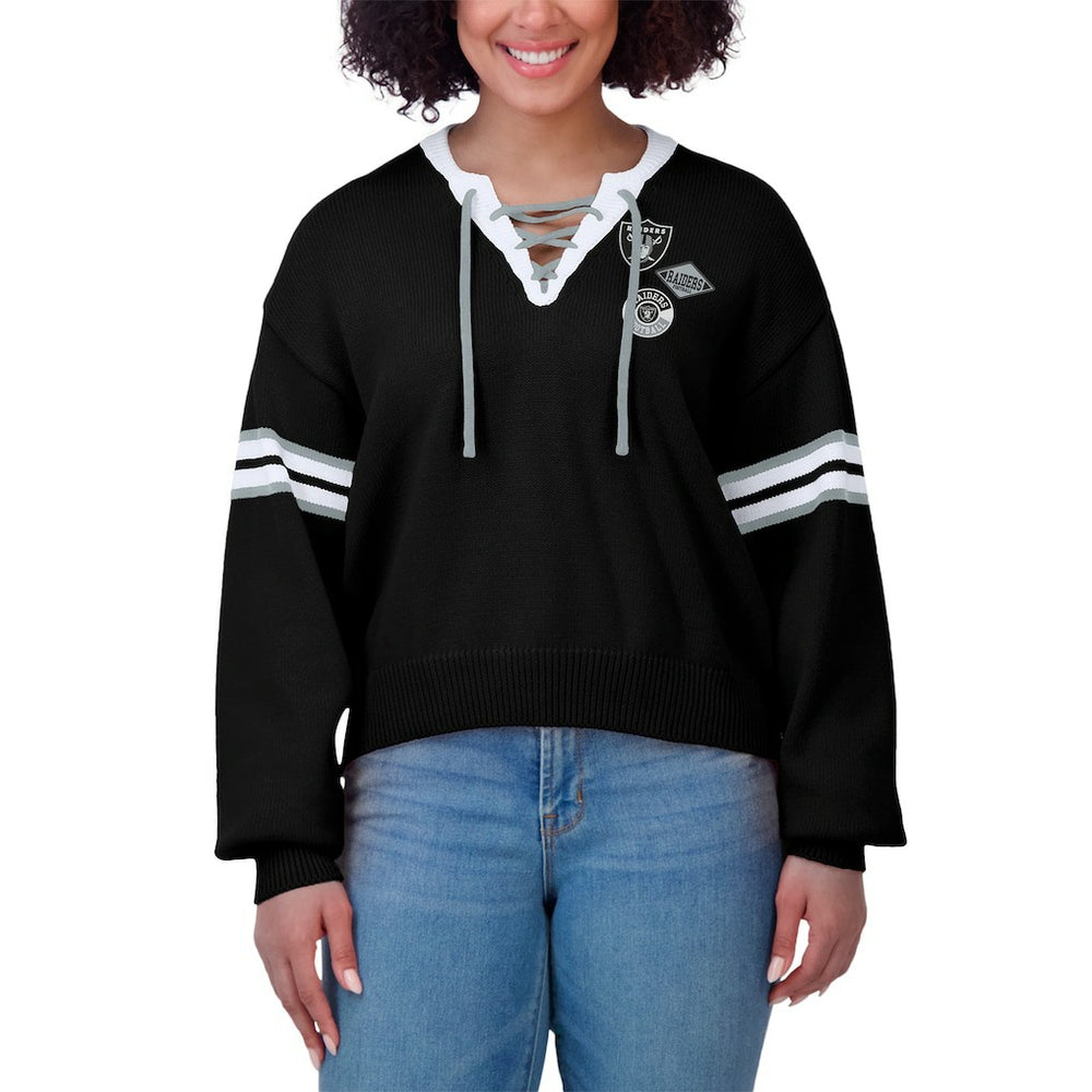 Las Vegas Raiders WEAR by Erin Andrews Women's Lace-Up Pullover Sweatshirt - Black - NFL