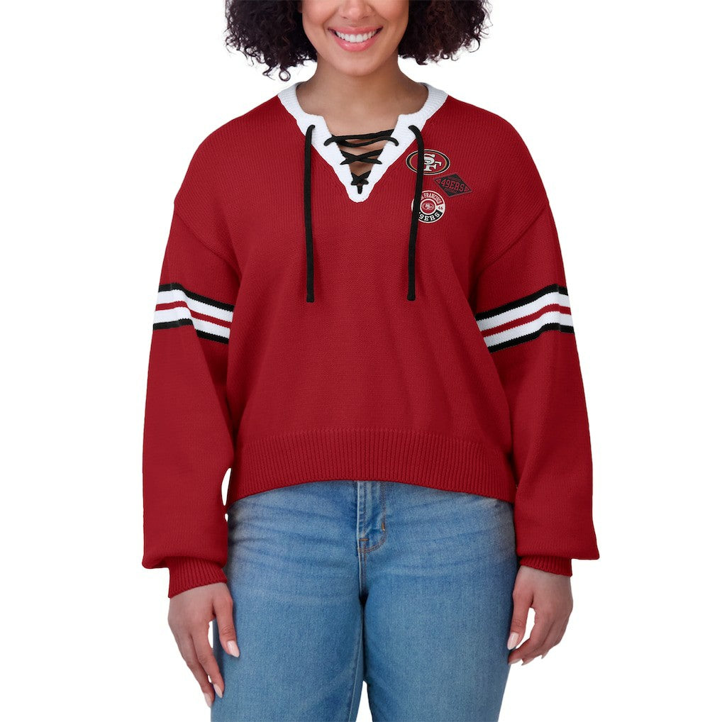 San Francisco 49ers WEAR by Erin Andrews Women's Lace-Up Pullover Sweatshirt - Scarlet - NFL