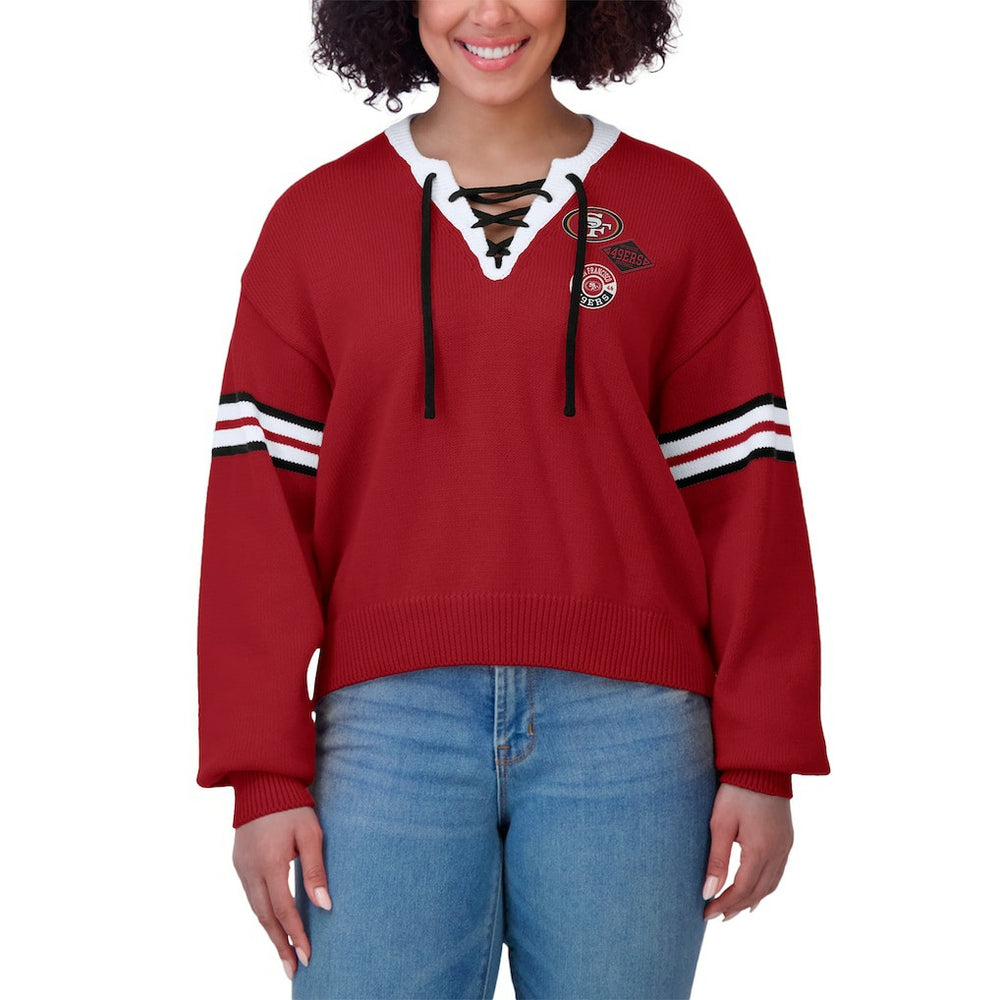 San Francisco 49ers WEAR by Erin Andrews Women's Lace-Up Pullover Sweatshirt - Scarlet - NFL