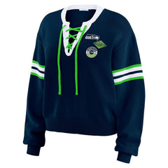 Seattle Seahawks WEAR by Erin Andrews Women's Lace-Up Pullover Sweatshirt - Navy - NFL