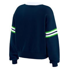 Seattle Seahawks WEAR by Erin Andrews Women's Lace-Up Pullover Sweatshirt - Navy - NFL
