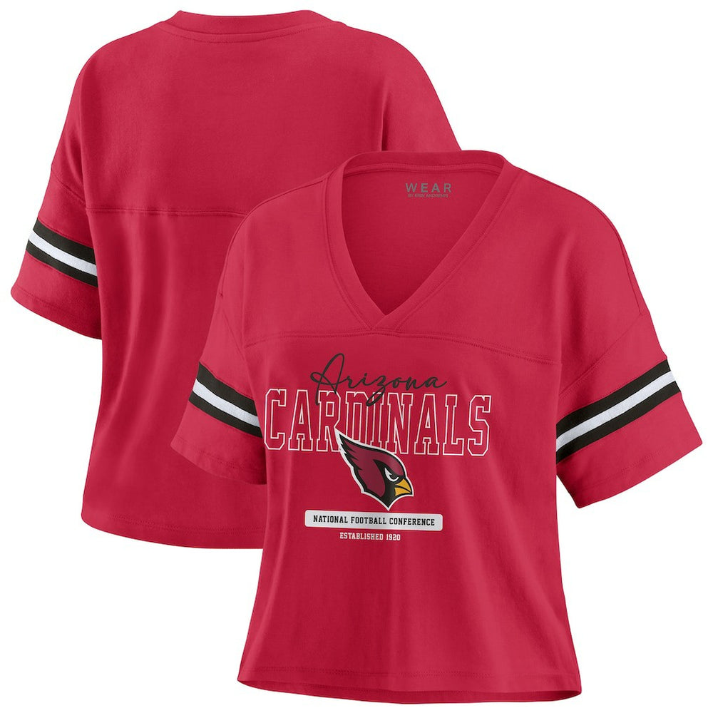 Arizona Cardinals WEAR by Erin Andrews Women's Color Block Boxy Modest Crop V-Neck T-Shirt - Cardinal - NFL