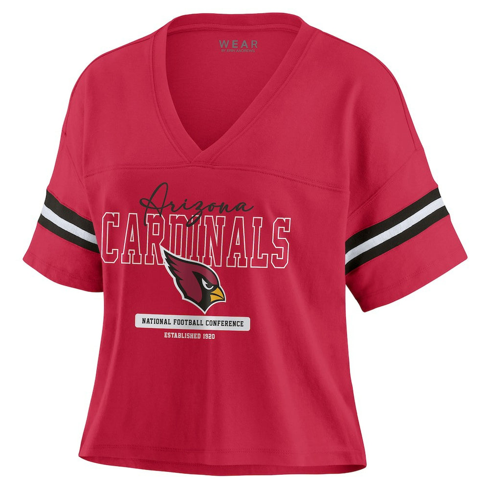 Arizona Cardinals WEAR by Erin Andrews Women's Color Block Boxy Modest Crop V-Neck T-Shirt - Cardinal - NFL