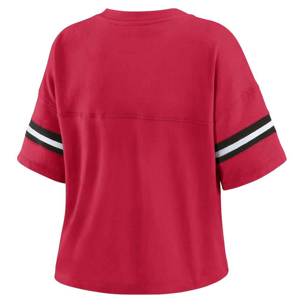 Arizona Cardinals WEAR by Erin Andrews Women's Color Block Boxy Modest Crop V-Neck T-Shirt - Cardinal - NFL