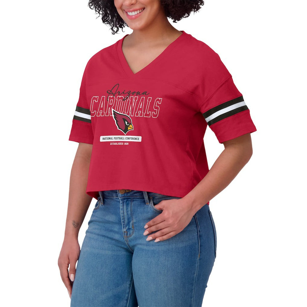 Arizona Cardinals WEAR by Erin Andrews Women's Color Block Boxy Modest Crop V-Neck T-Shirt - Cardinal - NFL