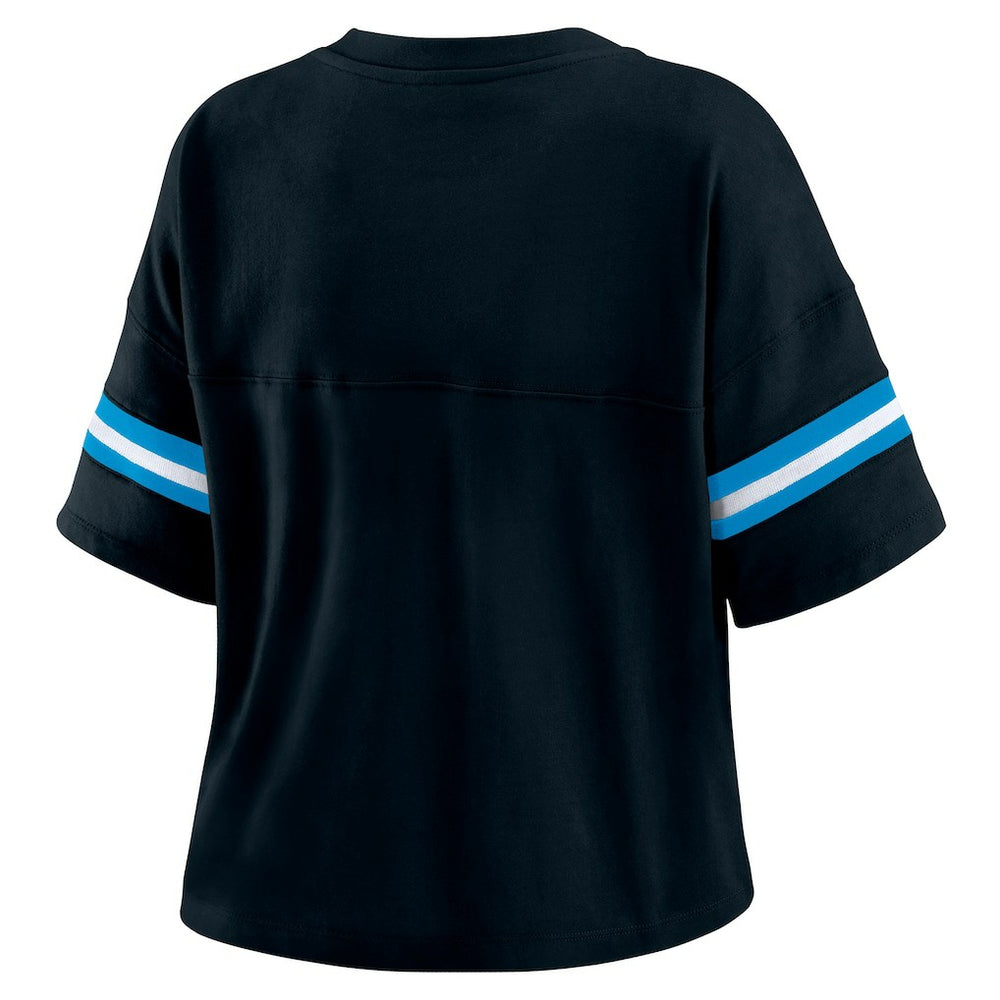 Carolina Panthers WEAR by Erin Andrews Women's Color Block Boxy Modest Crop V-Neck T-Shirt - Black - NFL