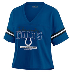 Indianapolis Colts WEAR by Erin Andrews Women's Color Block Boxy Modest Crop V-Neck T-Shirt - Royal - NFL
